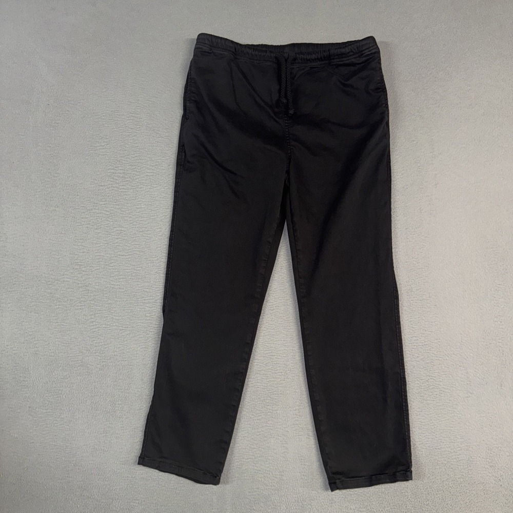 Zara Pants Womens Medium Black Straight Pull On Stretch Drawstring Cotton Blend